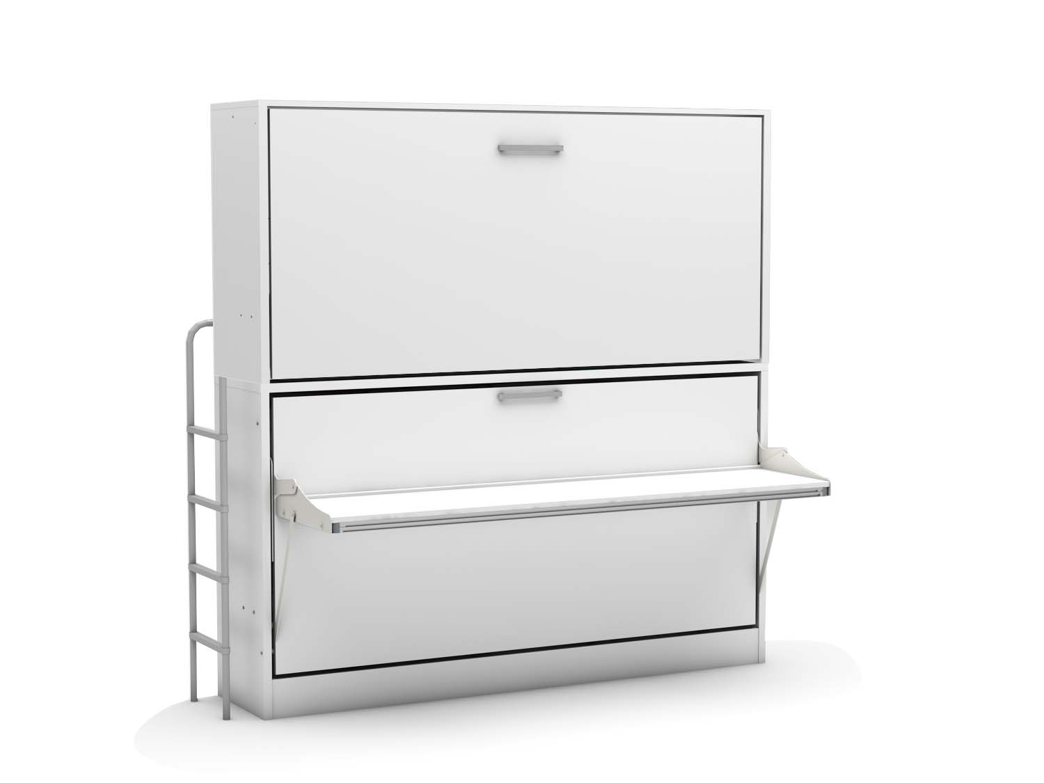 Opklap stapelbed Smart Bunk met bureau - wit