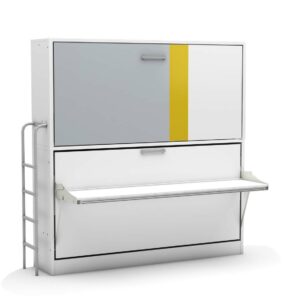 Opklap stapelbed Smart Bunk met bureau - grijs/geel