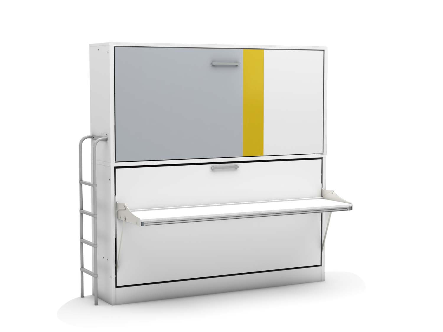 Opklap stapelbed Smart Bunk met bureau - grijs/geel