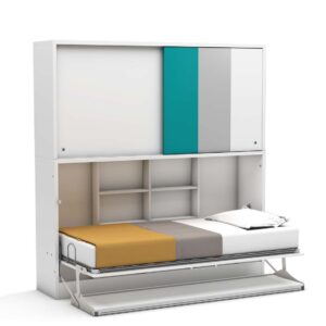 Eenpersoons opklapbed Academy met Bureau & kastruimte - Turquoise